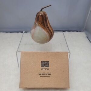 Ten Thousand Villages Onyx Pear with Copper Stem Paperweight Figure Carving